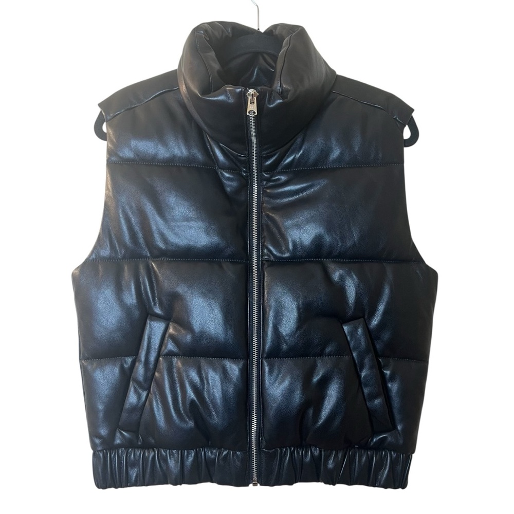 Ultra Collection Women’s Black Faux Leather Puffer Vest Sz S